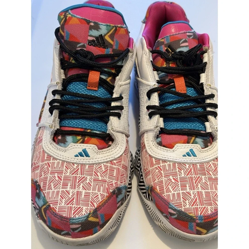 Adidas Streetball Sneakers Mens 11 White Multi Color Geometric Retro Low Top
